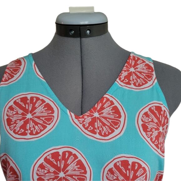 Citrus Print Tank Top Size Small  Turquoise Tropical Vibes Orange Slices - Picture 2 of 7
